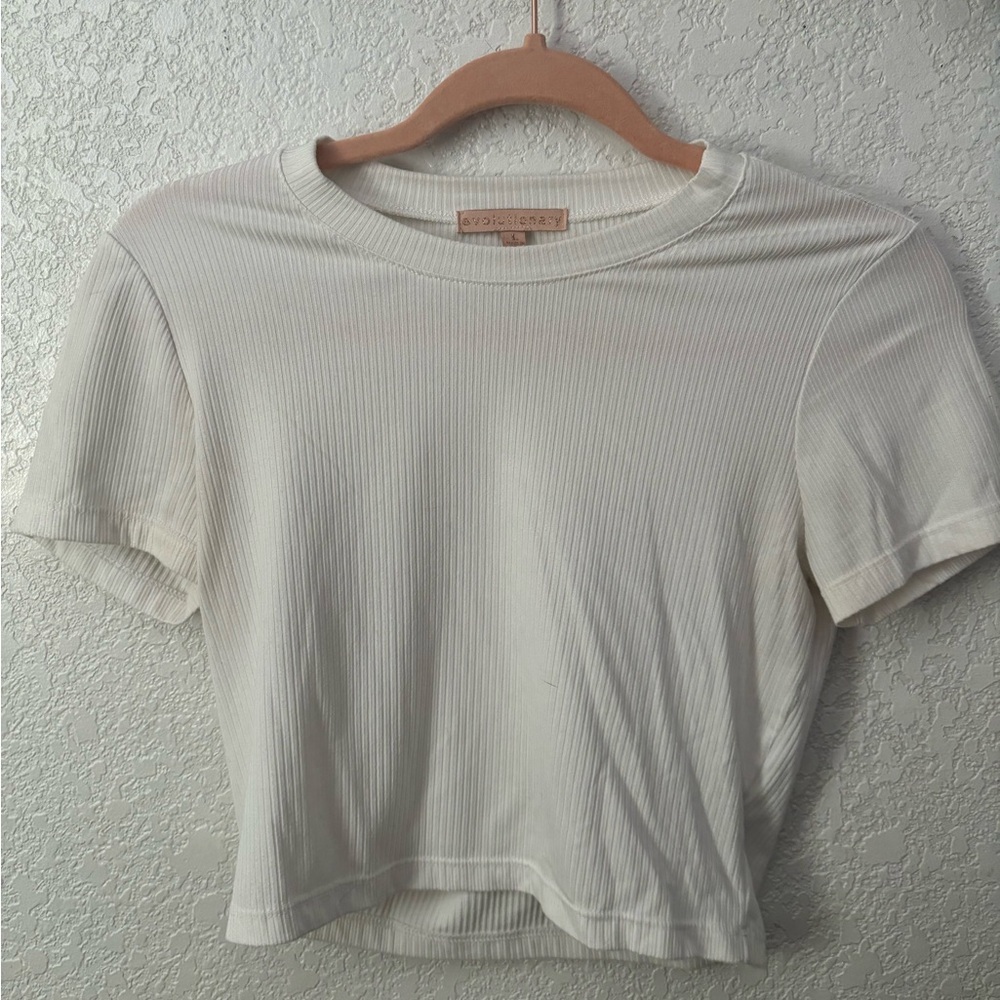 White Cropped Ribbed Top